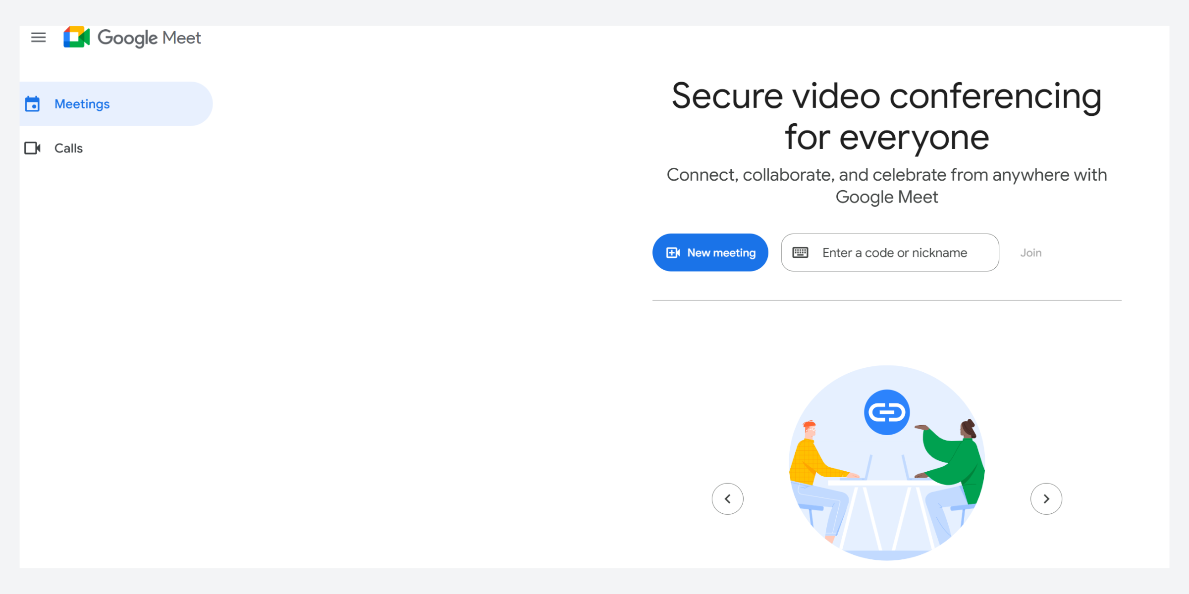 google meet plans main page
